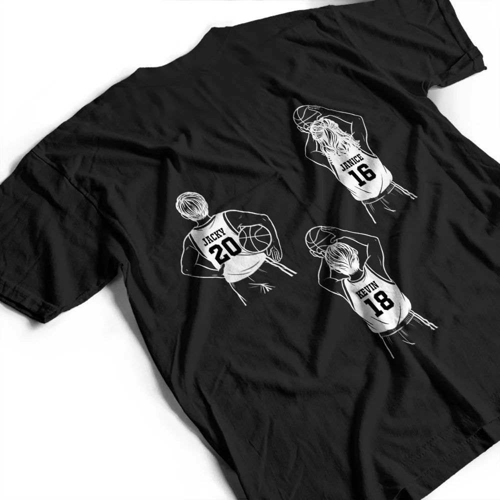Gift For Father,Gift For Grandpa,Basketball,Non-Eng,Icon,Confident - Basketball Dad Papa Kids Backside Line Art - Personalized T Shirt
