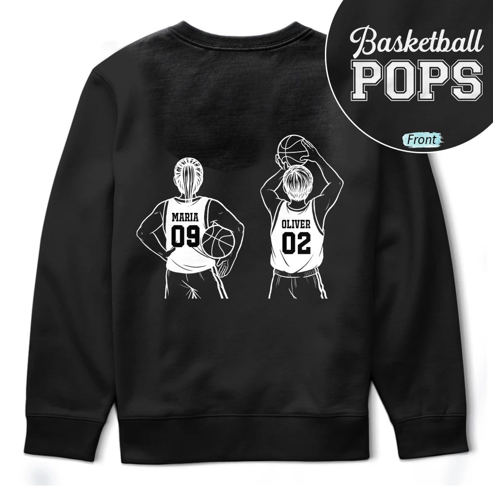 Gift For Father,Gift For Grandpa,Basketball,Non-Eng,Icon,Confident - Basketball Dad Papa Kids Backside Line Art - Personalized T Shirt
