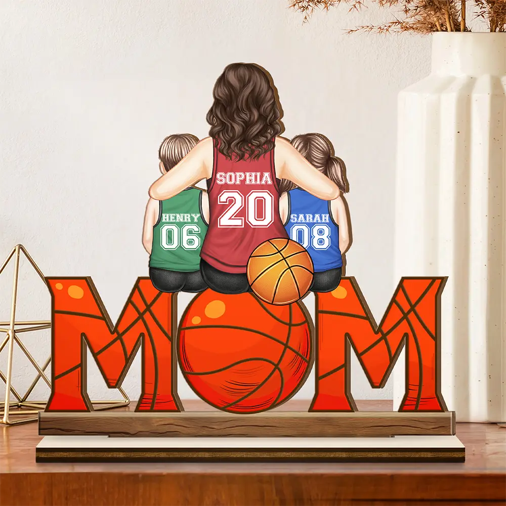 Basketball, Sport Mom, Mom - Children, Gift For Mother, Love - Basketball Mom And Kids - Personalized Custom Shaped 2-Layered Wooden Plaque