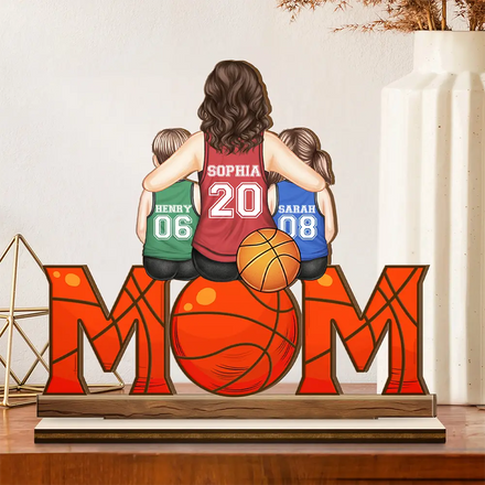 Basketball Mom And Kids - Personalized Custom Shaped 2-Layered Wooden Plaque