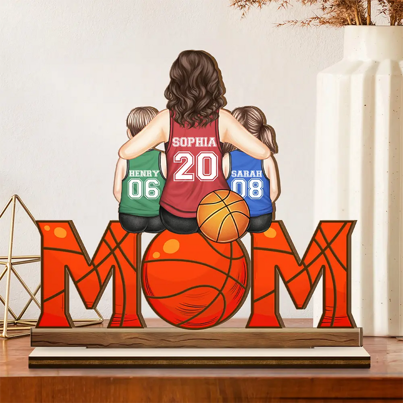 Basketball, Sport Mom, Mom - Children, Gift For Mother, Love - Basketball Mom And Kids - Personalized Custom Shaped 2-Layered Wooden Plaque