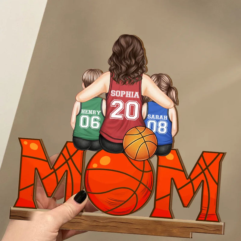 Basketball, Sport Mom, Mom - Children, Gift For Mother, Love - Basketball Mom And Kids - Personalized Custom Shaped 2-Layered Wooden Plaque