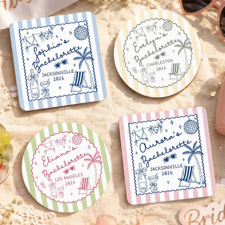 Beach Bachelorette Party - Personalized Cork Coaster