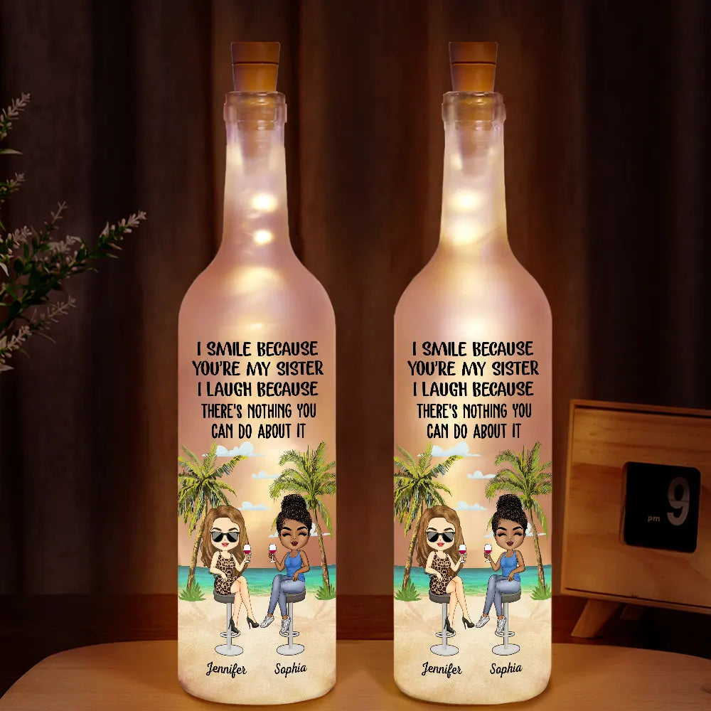 Beach Bestie I Smile Because You Are My Sister - Personalized Bottle Light