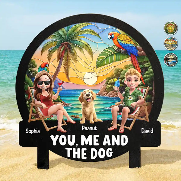 Gift For Couples,Gift For Husband,Gift For Wife,Gift For Boyfriend,Gift For Girlfriend,Pet Lovers,Pet Couple,Dog Lovers,Dog Couple,Cat Lovers,Cat Couple,Beach,Summer - Beach You, Me And The Dog Cat - Personalized Metal Garden Stake