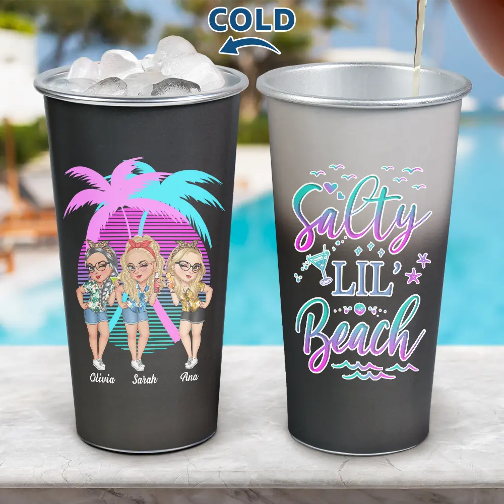 Gift For Women, Gift For Bestie, Beach, Summer, Happy - Beaches Booze Besties - Personalized Aluminum Color Changing Cup