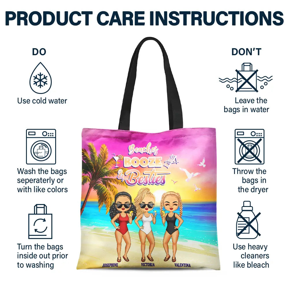 Gift For Bestie,Beach,Summer,Happy - Beaches Booze Besties - Personalized Tote Bag