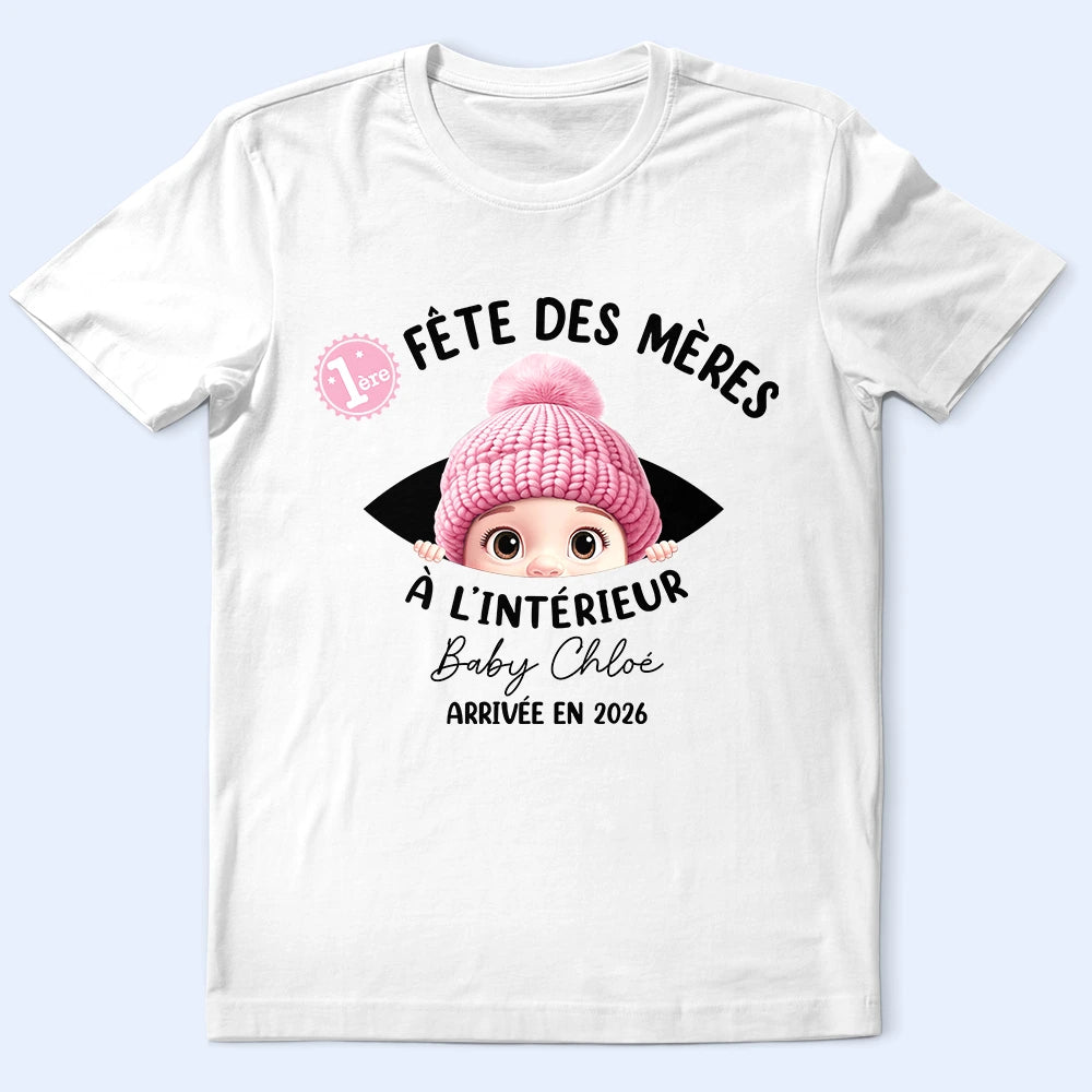 Gift For Wife,Gift For Yourself,Gift For Women,Parents,Gift For Mother,New Mom,Pregnant Mom,French,Non-Eng,Vector,Adorable - Bébé À L'intérieur - Pour Future Maman - T-Shirt Personnalisé