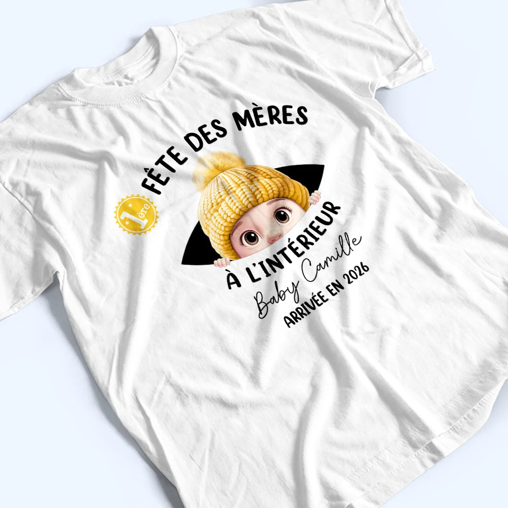 Gift For Wife,Gift For Yourself,Gift For Women,Parents,Gift For Mother,New Mom,Pregnant Mom,French,Non-Eng,Vector,Adorable - Bébé À L'intérieur - Pour Future Maman - T-Shirt Personnalisé