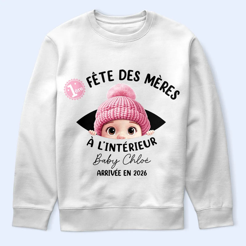 Gift For Wife,Gift For Yourself,Gift For Women,Parents,Gift For Mother,New Mom,Pregnant Mom,French,Non-Eng,Vector,Adorable - Bébé À L'intérieur - Pour Future Maman - T-Shirt Personnalisé