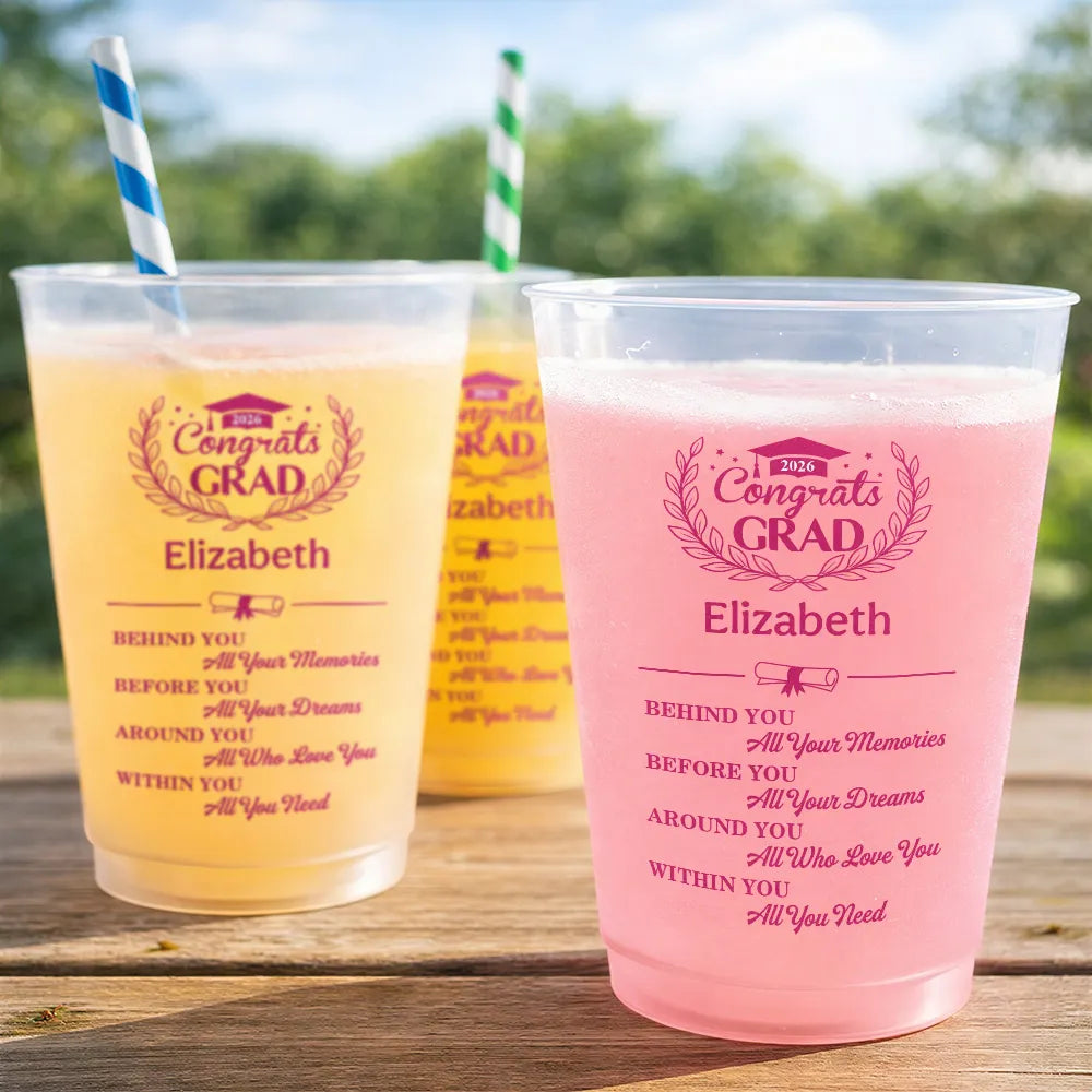 Graduation,Gift For Yourself,Gift For Daughter,Gift For Son,Gift For Kids,Gift For Bestie,Happy - Behind You All Memories Congrats Grad - Personalized Frosted Cups