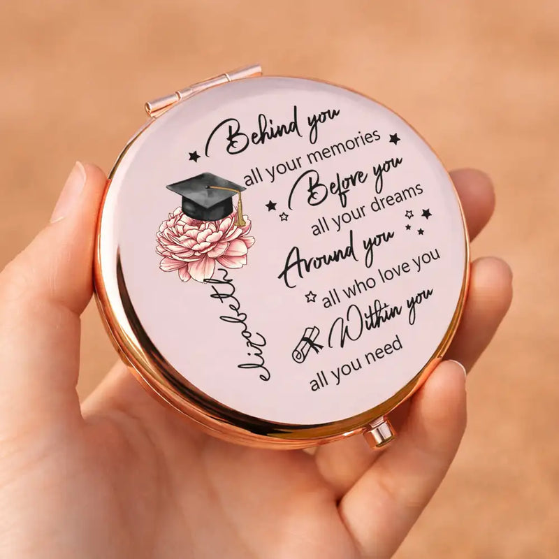 Graduation,Gift For Women,Gift For Men,Dad - Daughters (Adult),Gift For Daughter,Mom - Daughters (Adult),Dad - Sons,Gift For Son,Mom - Sons,Happy - Behind You All Memories Birth Flower - Personalized Compact Mirror