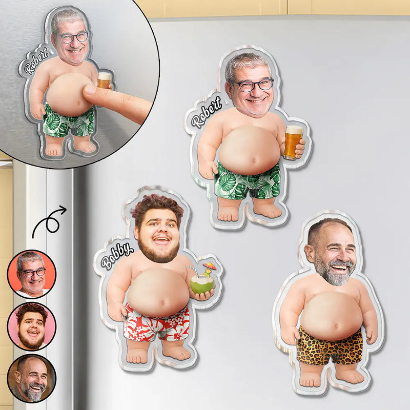 Gift For Couples,Gift For Husband,Gift For Wife,Gift For Girlfriend,Gift For Boyfriend,Gift For Women,Gift For Men,Gift For Mother,Gift For Grandpa,Gift For Father,Gift For Grandma,Gift For Grandparents,Summer,Non-Eng,Photo,Humorous - Custom Photo Belly Out For Summer - Personalized Squishy Acrylic Fridge Magnet