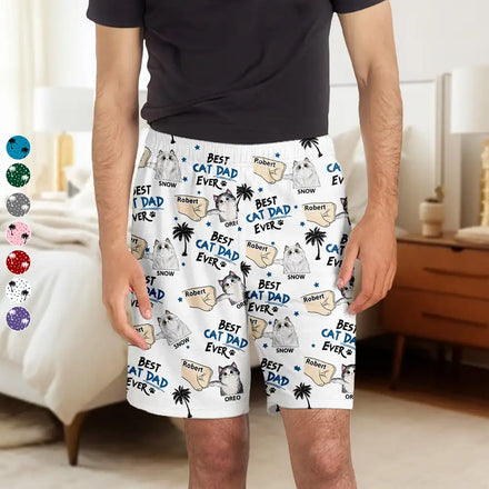 Best Cat Dad Cat Mom Cat Mum Ever - Personalized Pajama Shorts