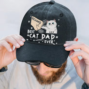 Cat Lovers,Cat Dad,Funny - Best Cat Dad Ever - Personalized Vintage Washed Denim Cap