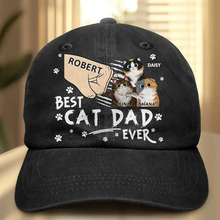 Best Cat Dad Ever - Personalized Vintage Washed Denim Cap