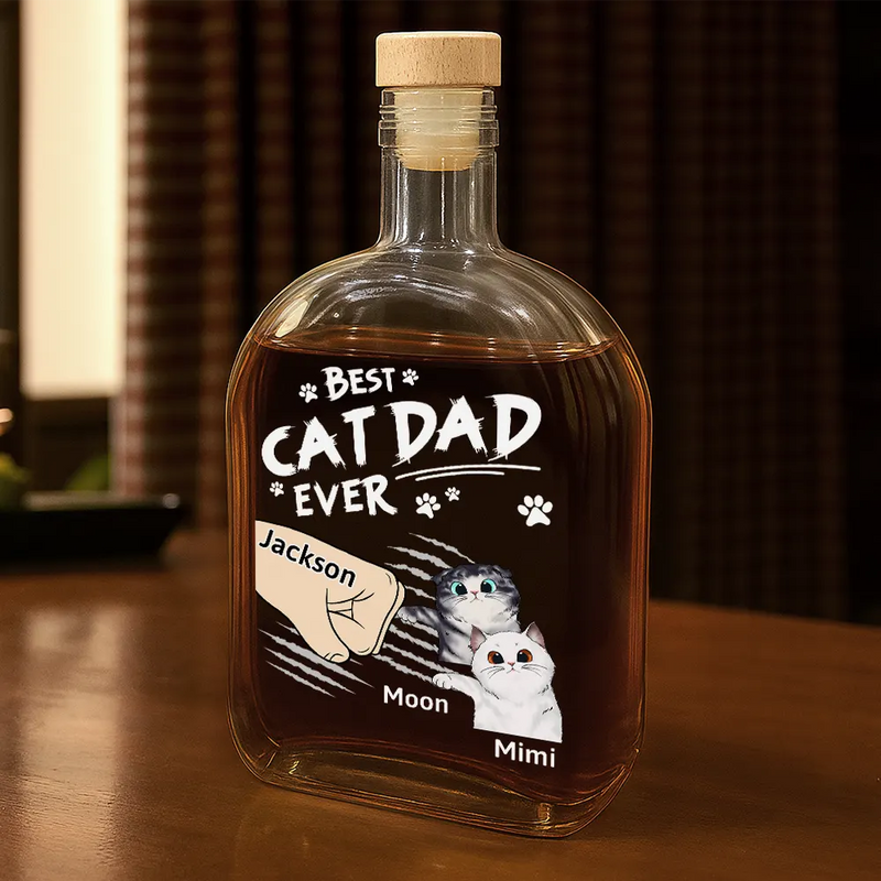 Cat Lovers, Cat Dad, Happy - Best Cat Dad Ever - Personalized Whiskey Bottle