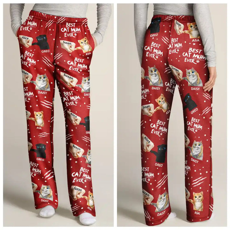Cat Mom,Cat Lovers,Funny,Happy,Cat Dad - Best Cat Dad Mom Mum Ever - Personalized Pajama Pants