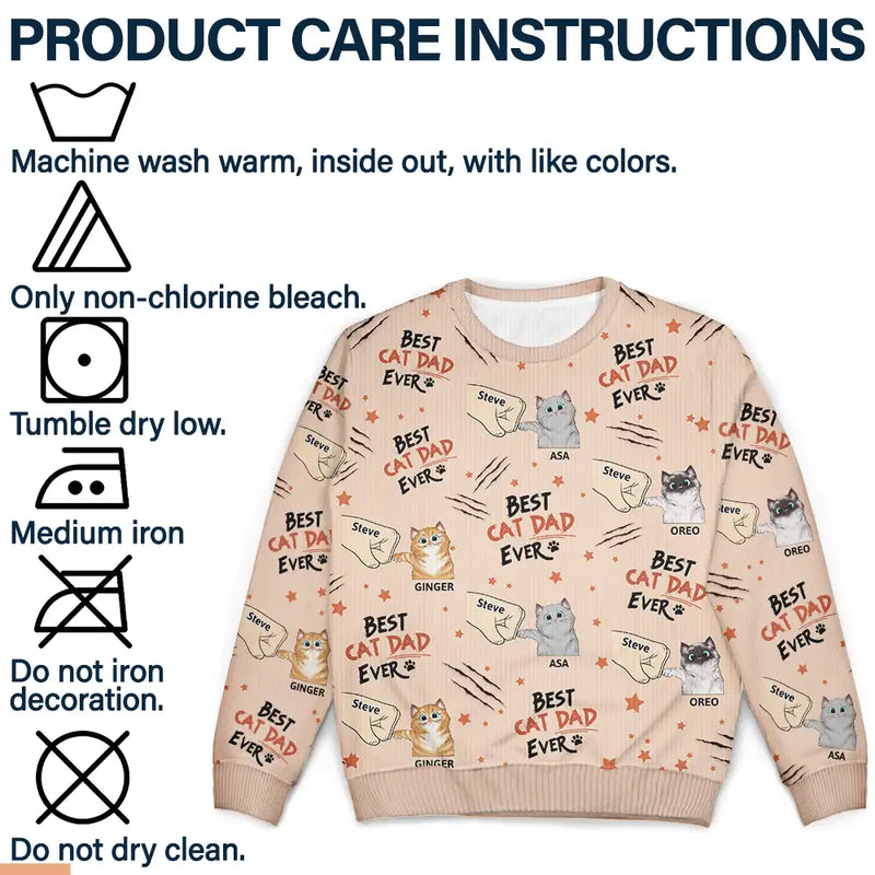 Cat Mom,Cat Lovers,Funny,Happy,Cat Dad - Best Cat Dad Mom Mum Ever - Personalized Unisex Ugly Sweater