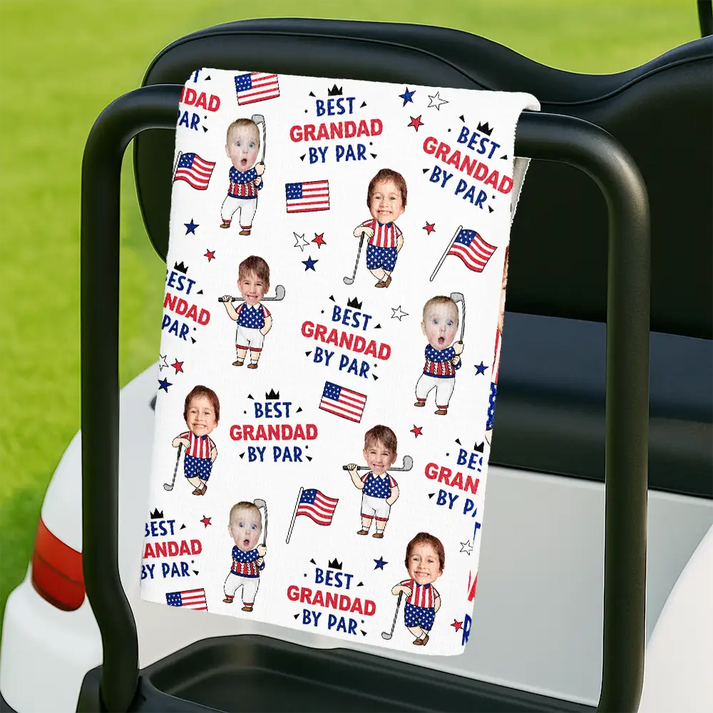 Gift For Husband,Gift For Grandpa,Golf,Sport Dad,Grandpa's Hobby,Dad's Hobby,Happy,Independence Day - Best Dad By Par Funny Kid US Flag - Personalized Golf Towel