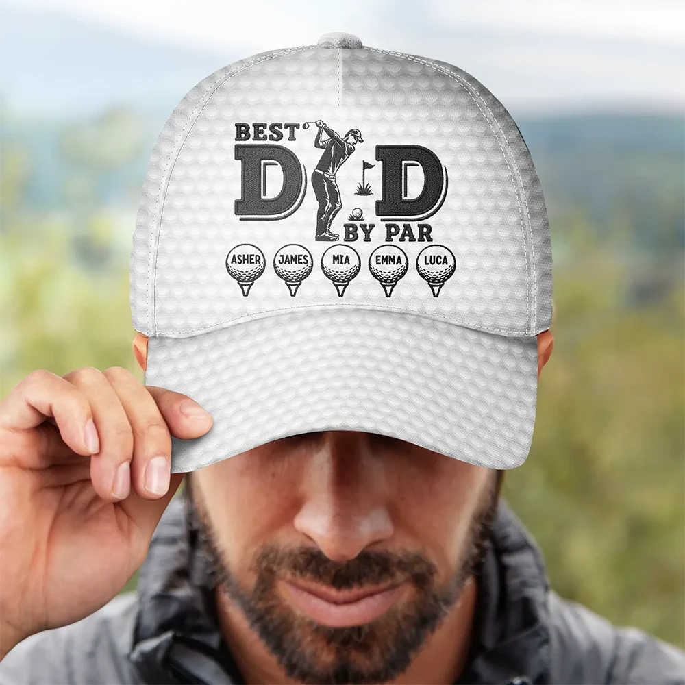 Gift For Father,Gift For Grandpa,Golf,Top Market,Non-Eng,Icon,Proud - Best Dad By Par Golf Ball - Personalized Classic Cap