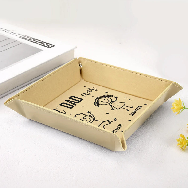 Dad - Children, Grandpa - Grandkids, Gift For Grandpa, Gift For Father, Funny - Best Dad Ever Figure Sticks - Personalized Leather Valet Tray