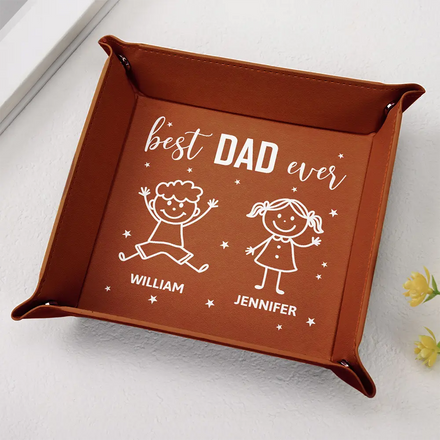 Best Dad Ever Figure Sticks - Personalized Leather Valet Tray