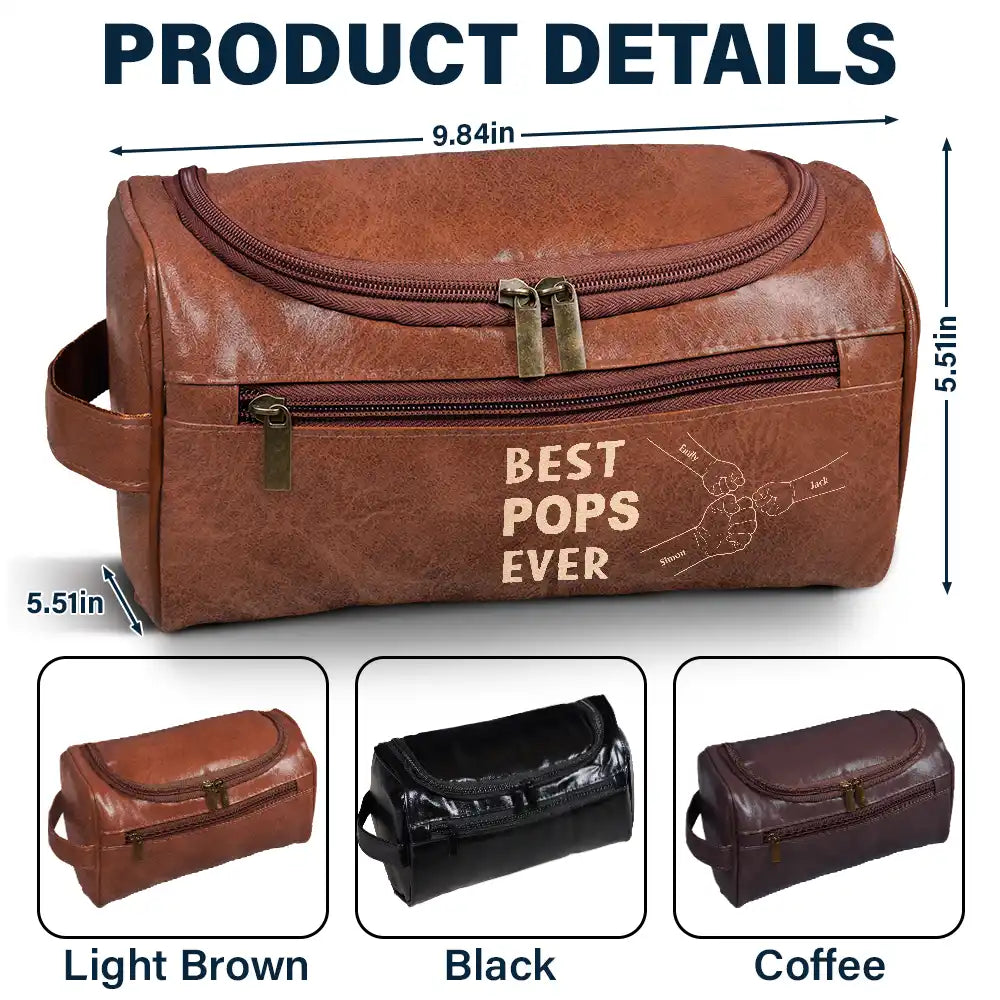 Gift For Yourself,Gift For Men,Gift For Grandpa,Gift For Father,Dad,Children - Best Dad Ever Fist Bump - Personalized Leather Toiletry Bag