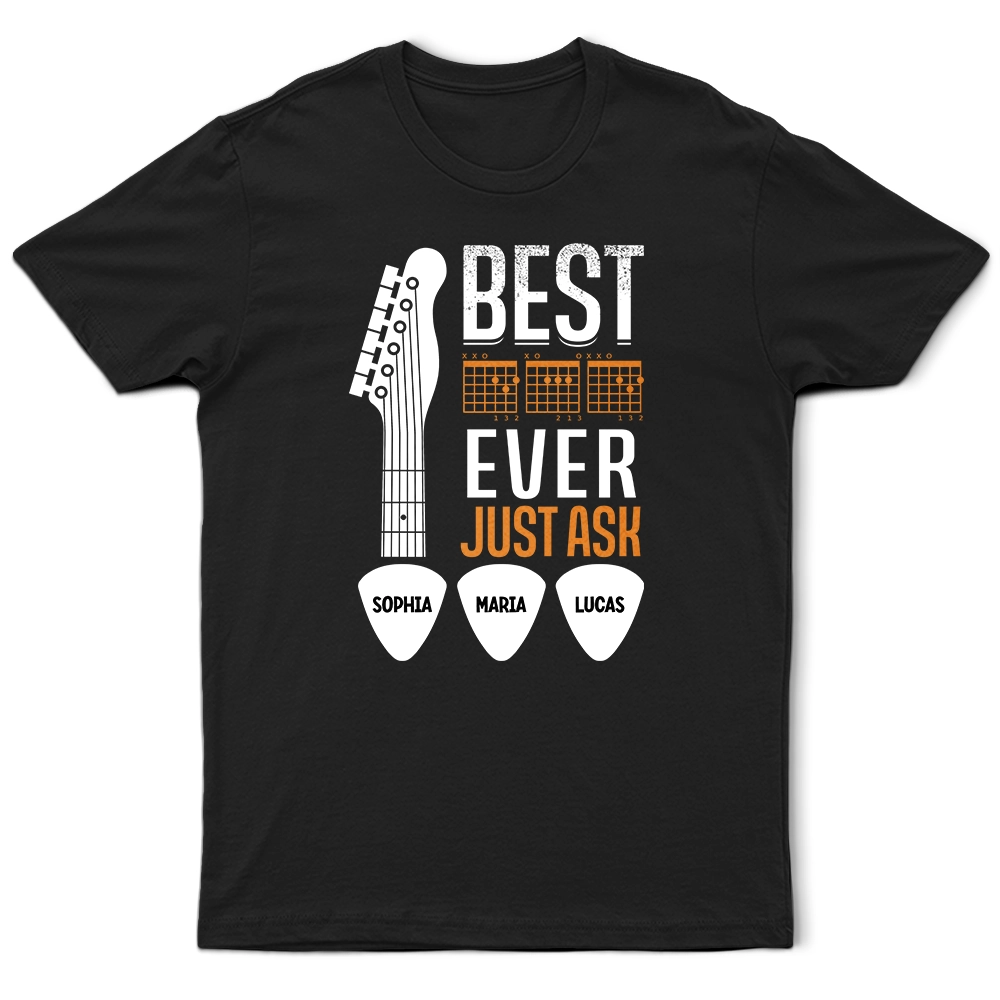 Best Dad Ever Guitar Headstock Custom Kid Names - Personalized T Shirt
