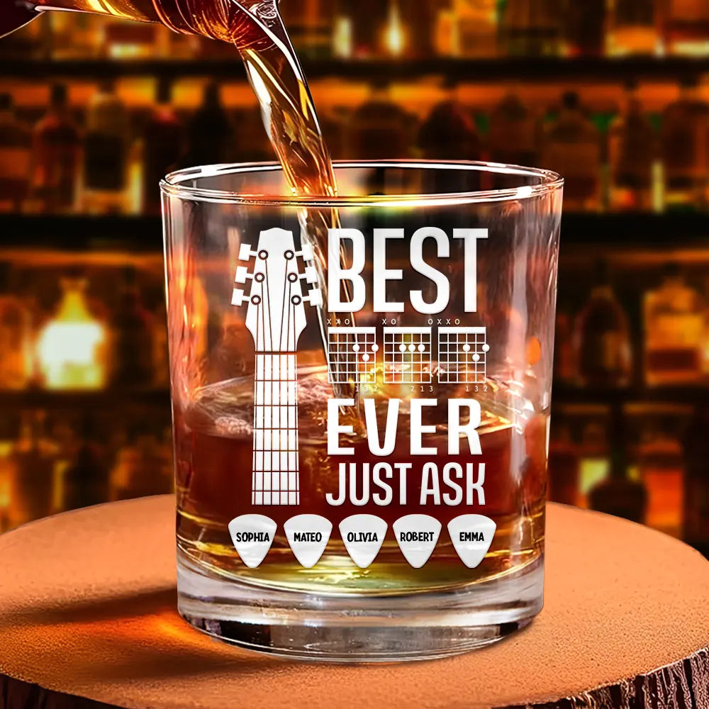 Guitar,Gift For Father,Gift For Grandpa,Happy - Best Dad Ever Guitar Headstock Custom Kid Names - Personalized Whiskey Glass