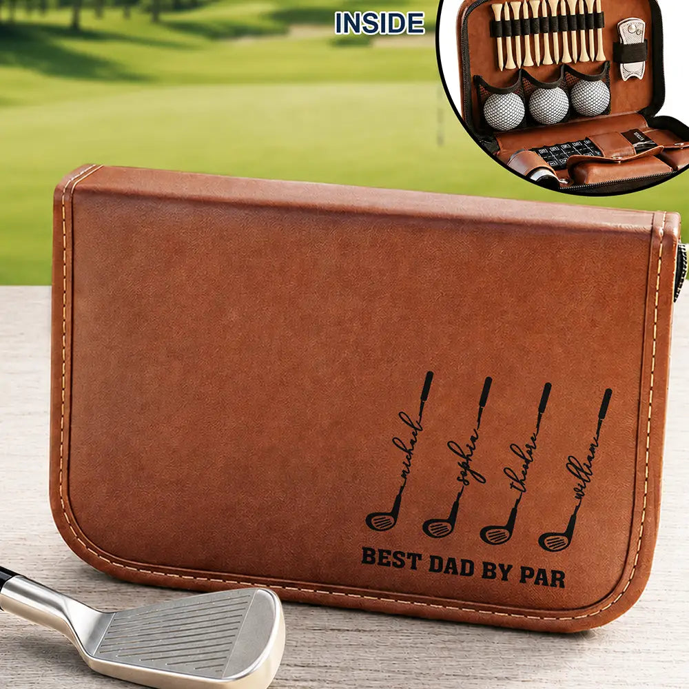 Gift For Men,Gift For Father,Gift For Grandpa,Golf,Sport Dad,Grandpa's Hobby,Dad's Hobby,Gift For Husband,Gift For Couples,Non-Eng,Icon,Adorable - Best Dad Grandpa By Par For Golf Lovers - Personalized Leather Golf Bag