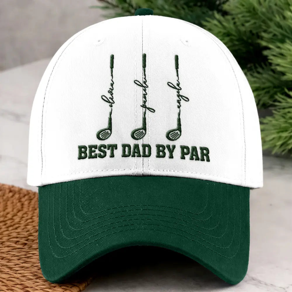 Gift For Grandpa,Gift For Father,Golf,Non-Eng,Icon,Proud - Best Dad Grandpa By Par Golf Clubs - Personalized Embroidered Two Tone Cap
