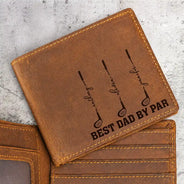 Gift For Grandpa,Gift For Father,Golf,Non-Eng,Icon,Proud - Best Dad Grandpa By Par Golf Clubs - Personalized Engraved Leather Wallet
