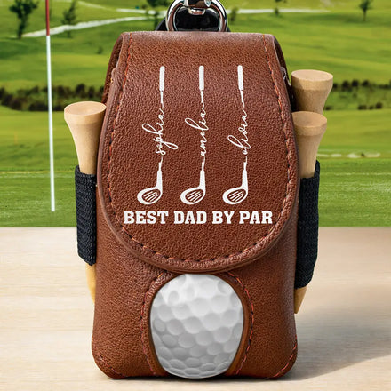 Best Dad Grandpa By Par Golf Clubs - Personalized Leather Golf Ball Holder
