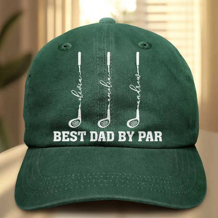 Best Dad Grandpa By Par Golf Clubs - Personalized Vintage Washed Denim Cap