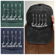 Gift For Grandpa,Gift For Father,Golf,Non-Eng,Icon,Proud - Best Dad Grandpa By Par Golf Clubs - Personalized Vintage Washed Denim Cap