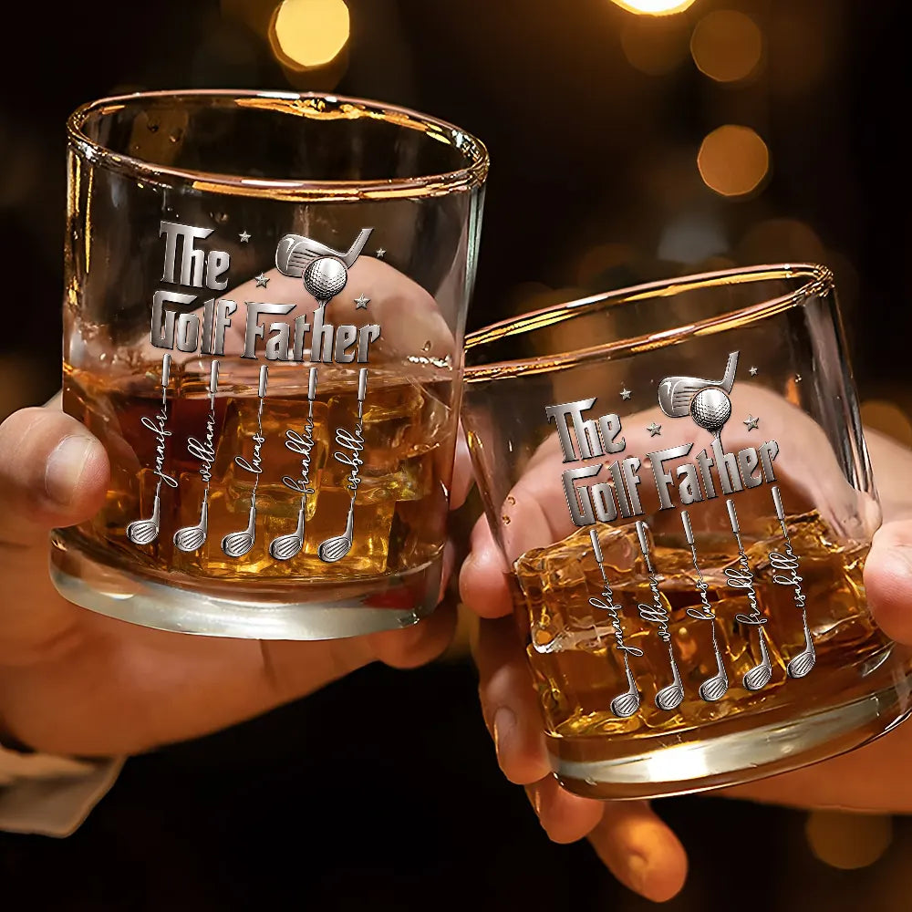 Gift For Father,Gift For Grandpa,Golf,Happy - Best Dad Grandpa By Par Golf Clubs - Personalized Whiskey Glass