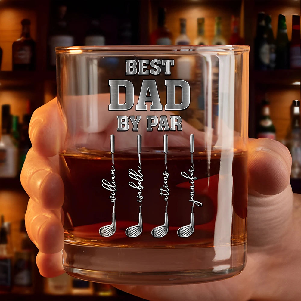 Gift For Father,Gift For Grandpa,Golf,Happy - Best Dad Grandpa By Par Golf Clubs - Personalized Whiskey Glass