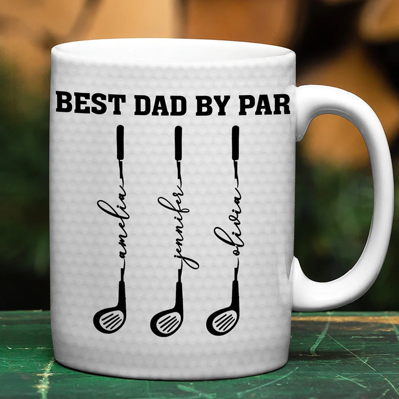 Gift For Grandpa,Gift For Father,Golf,Non-Eng,Icon,Proud - Best Dad Grandpa By Par Golf Clubs - Personalized White Edge-to-Edge Mug