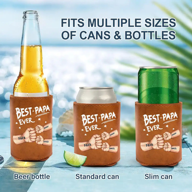 Gift For Father,Gift For Grandpa,Gift For Husband,Gift For Men,Happy - Best Dad Grandpa Ever - Personalized Leather Can Cooler