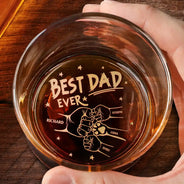 Gift For Father,Gift For Grandpa,Pet Dad - Best Dad Grandpa Ever Fist Bump - Personalized Engraved Whiskey Glass