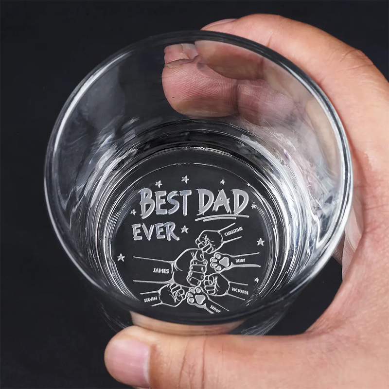 Gift For Father,Gift For Grandpa,Pet Dad - Best Dad Grandpa Ever Fist Bump - Personalized Engraved Whiskey Glass