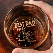 Gift For Father,Gift For Grandpa,Pet Dad - Best Dad Grandpa Ever Fist Bump - Personalized Engraved Whiskey Glass