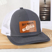Gift For Father,Happy,Gift For Grandpa,Gift For Husband - Best Dad Grandpa Ever Fist Bump - Personalized Leather Patch Hat