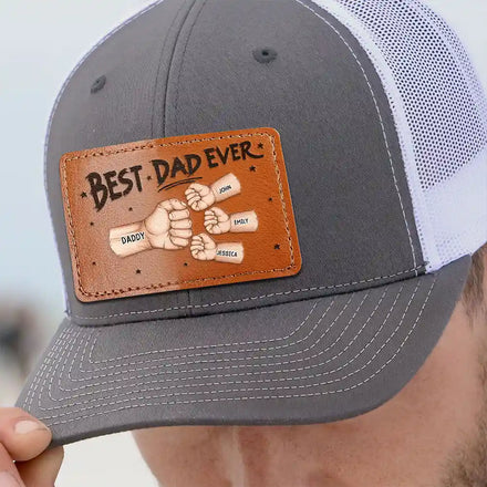 Best Dad Grandpa Ever Fist Bump - Personalized Leather Patch Hat