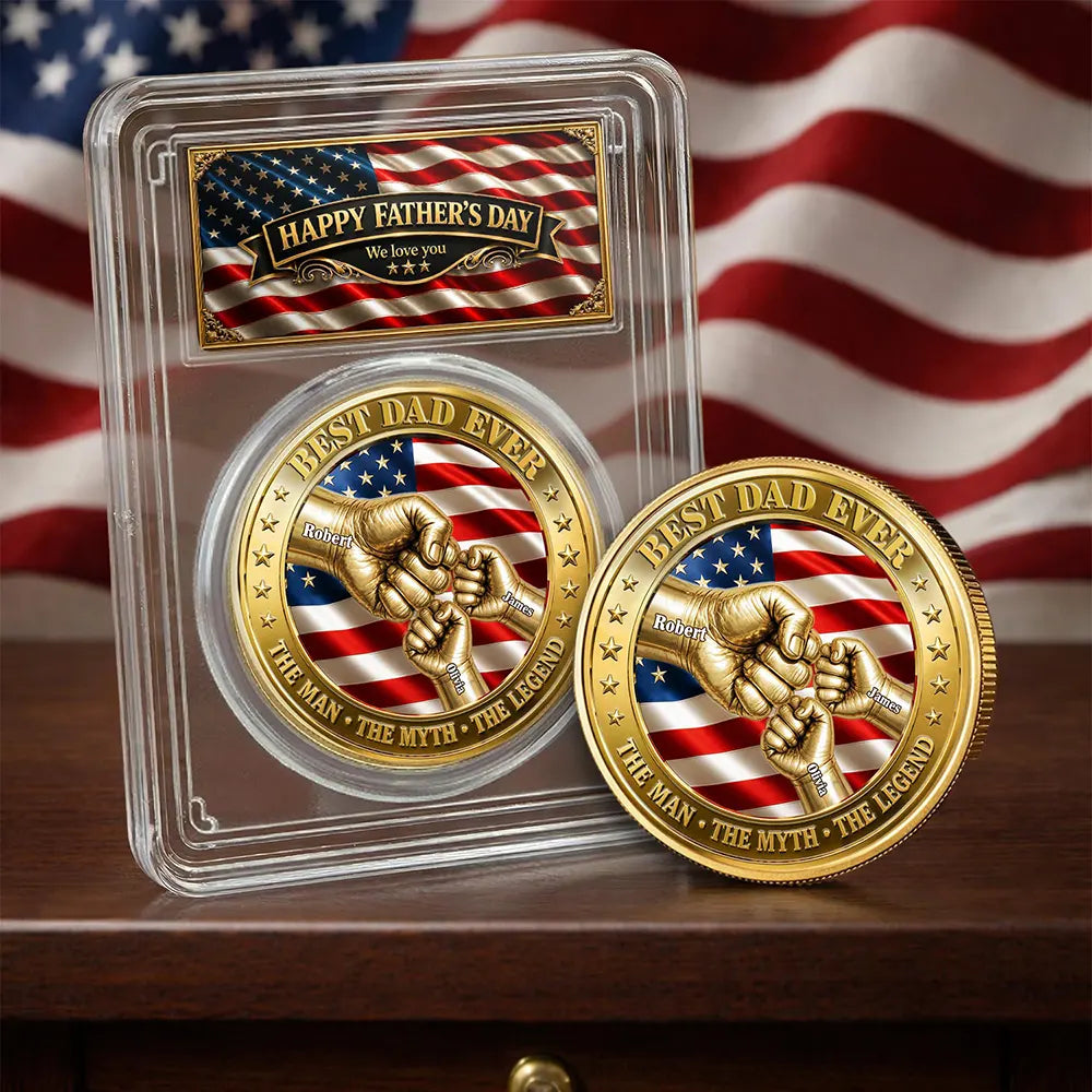 Top Market, Gift For Father, Gift For Grandpa, Gift For Men, Happy, con - Best Dad Grandpa Ever Fist Bump With Kids - Personalized Coin
