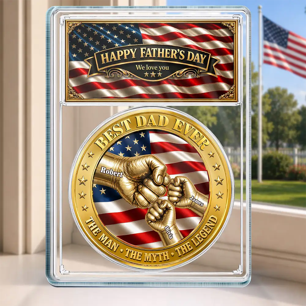 Best Dad Grandpa Ever Fist Bump With Kids - Personalized Custom Shaped Acrylic Plaque