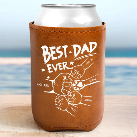 Best Dad Grandpa Ever Sketch - Personalized Leather Can Cooler