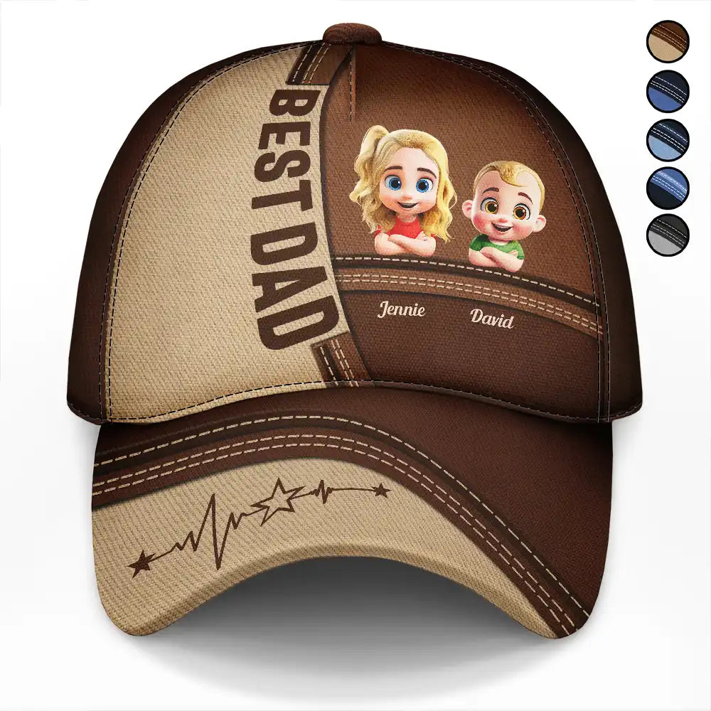 Best Dad Grandpa Papa Cute Kids Printed Leather Effect - Personalized Classic Cap