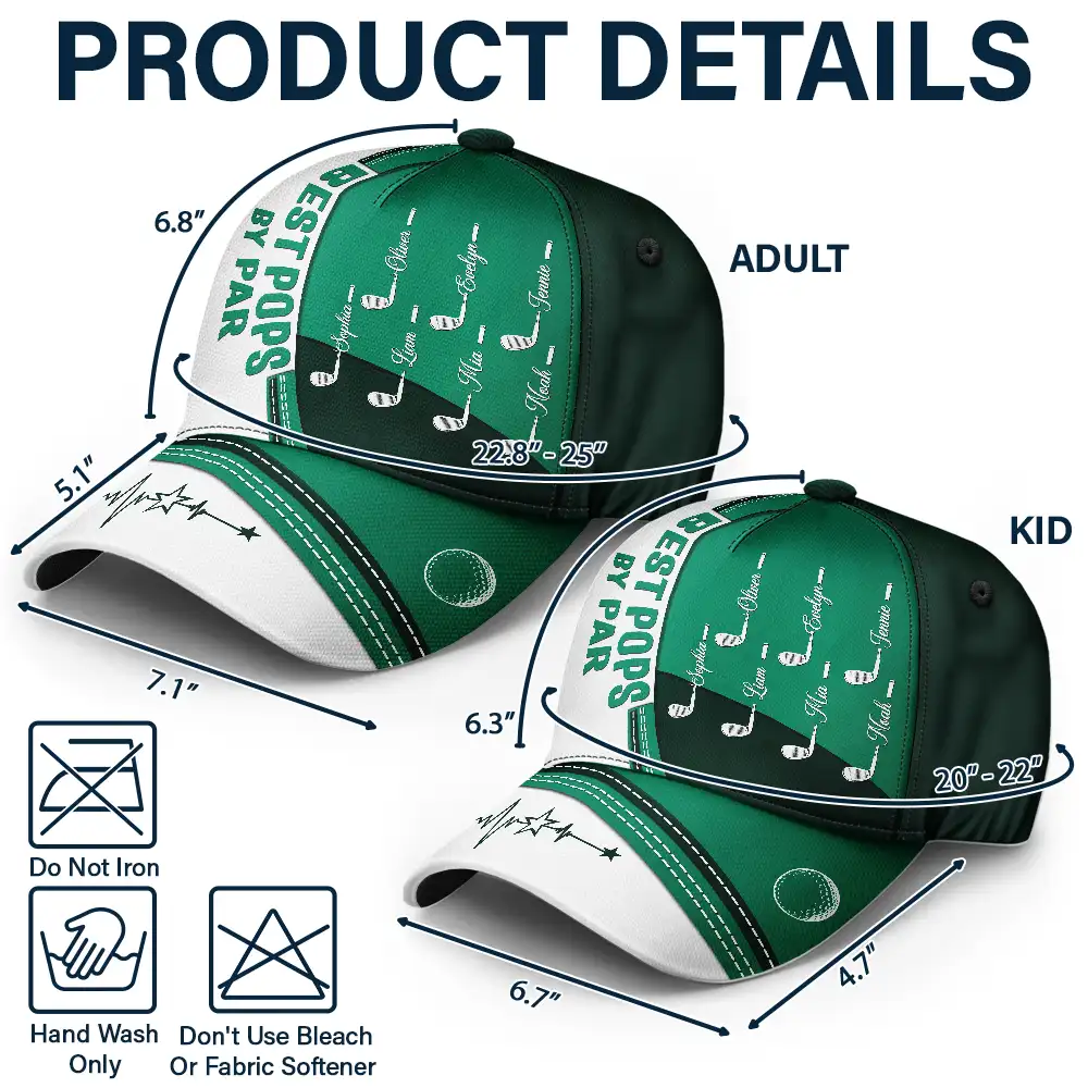 Gift For Father,Gift For Grandpa,Dad's Hobby,Golf,Non-Eng,Custom Text,Confident - Best Dad Papa By Par Golf Faux Leather Effect - Personalized Classic Cap